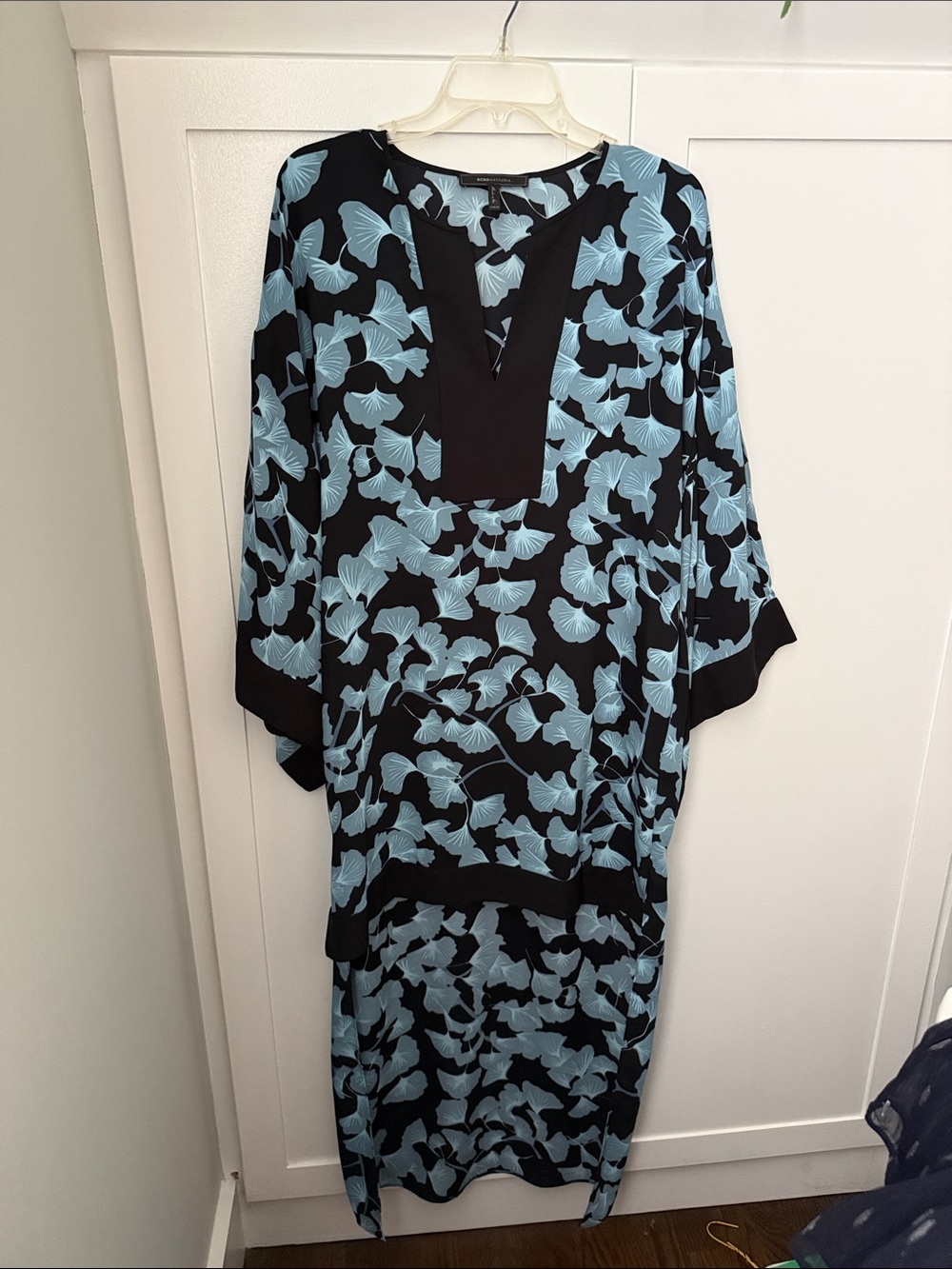 BCBGMaxAzria Black and Light Blue Floral Swim Cover-Up